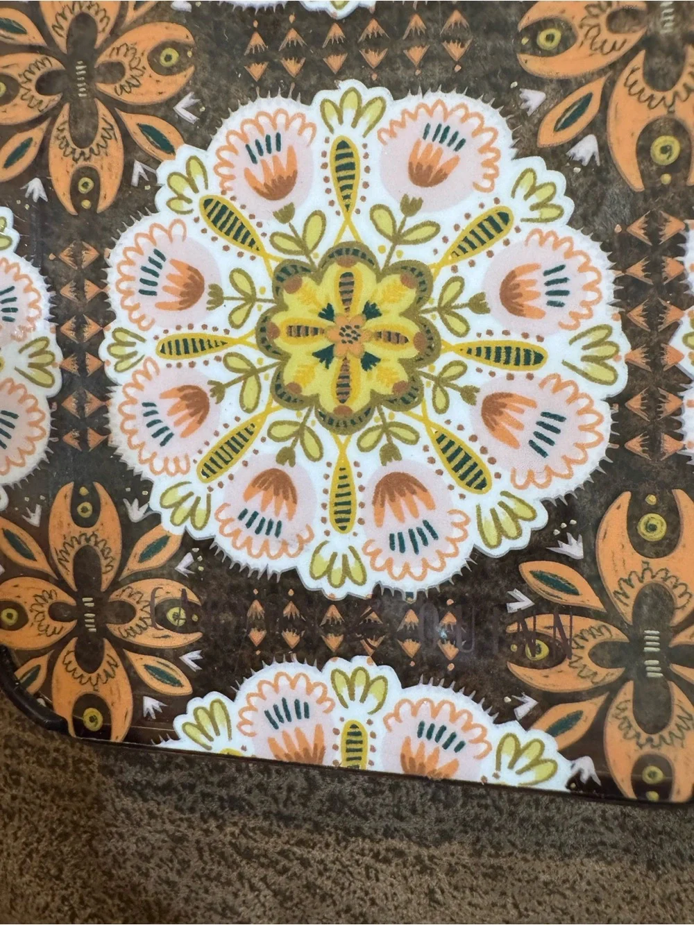 Floral Mandala Pattern Phone Case - Peach, Yellow & Brown